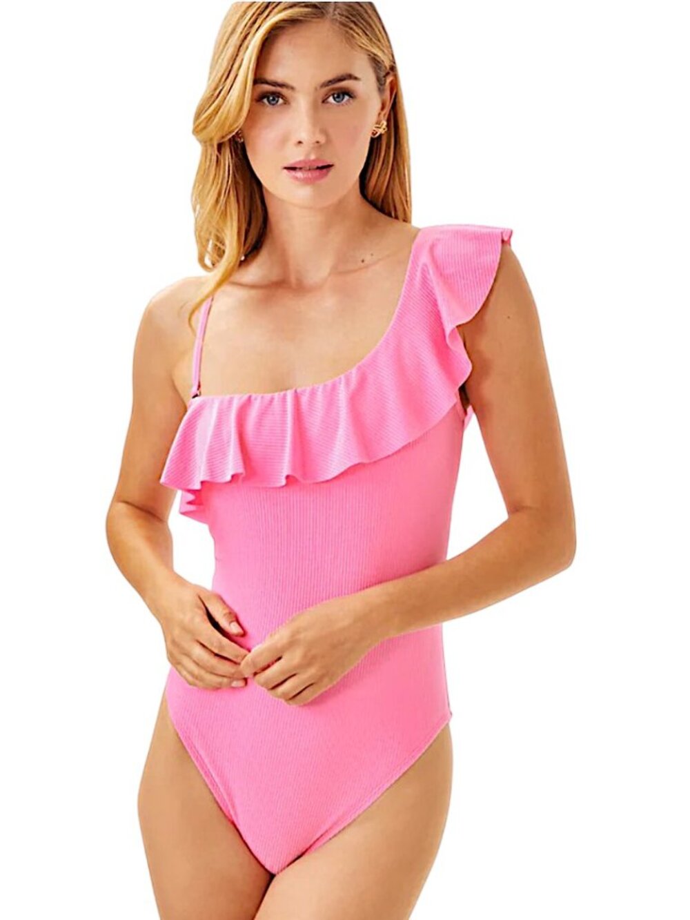 Lilly Pulitzer Caelum Ruffle One-Piece Swimsuit in Rousseau Pink NWT - Size 6